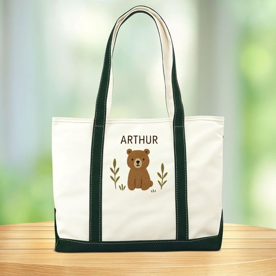 Discover Personalized Embroidered Bear Tote Bag, Custom Embroidered Tote Bag, Gifts for Her, Custom Embroidered Bag, Bear Embroidered Bag