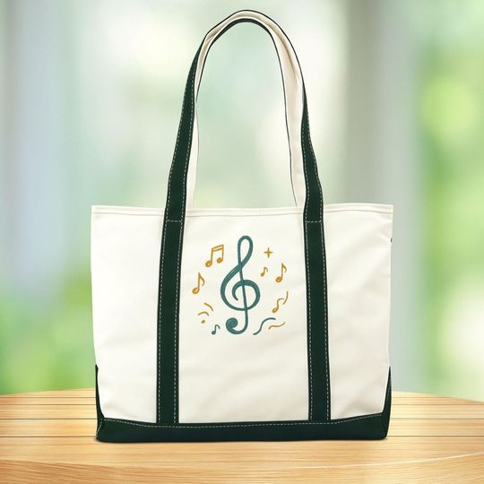 Discover Embroidered Music Clef Tote Bag, Custom Embroidered Tote Bag, Gifts for Her, Custom Embroidered Bag, Music Clef tote Bag