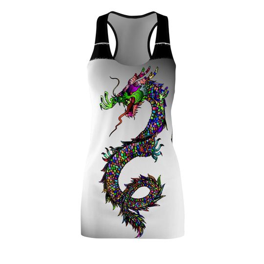 Discover Colorful Dragon Women's Racerback Dress - Unique Summer Fashion, Casual Wear, Festival Outfit, Bohemian Style, Beach Dress