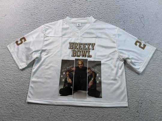 Discover Chris Brown Tour Crop top Football Jersey Full Mesh, Breezy Bowl XX 2025 Shirt, Breezy Bowl Jersey, Gift For Fans, Ships Fast! Versin 2