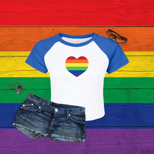 Discover Gay Rainbow Heart Micro Rib Raglan Baby Tee, Gay Baseball Aesthetic Light-Weight Top, Stretch Fit Tee, Pride Month Summer Parade Baby Tee