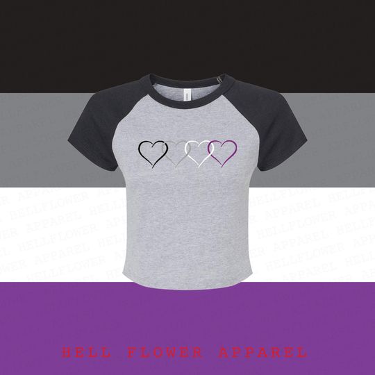 Discover Asexual Pride Hearts Raglan Baby Tee, LGBTQIA Baseball Aesthetic, Light-Weight Stretch Fit Micro Rib Top, Pride Month Summer Parade Baby Tee