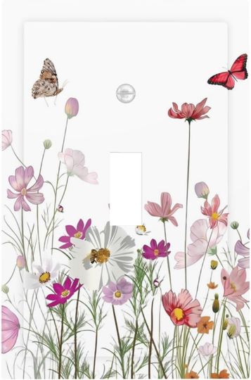 Discover Pink Wildflowers Floral Butterfly 1 Gang Single Toggle Light Switch Covers Decorative Flowers Wall Plates Electrical Faceplate Lightswitch Switchplate for Bathroom Kitchen