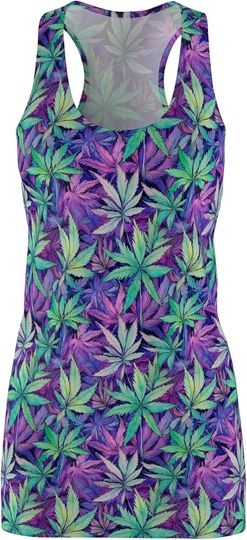 Discover Cannabis Pattern Racerback Dress, Boho Summer Dress, Festival Outfit