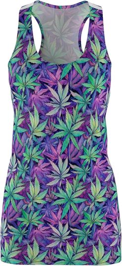Discover Trippy Cannabis Leaf Print Racerback Dress - Stylish Women's Summer Casual Wear
