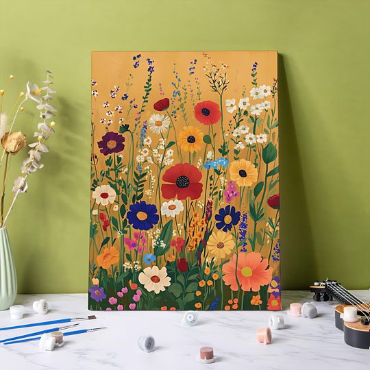 Discover Sea of Flowers Paint by Numbers Kit, 24 Colors Abstract Flower Field DIY Acrylic Wall Art Home Decor, Handmade Gift, Friendly to Beginner