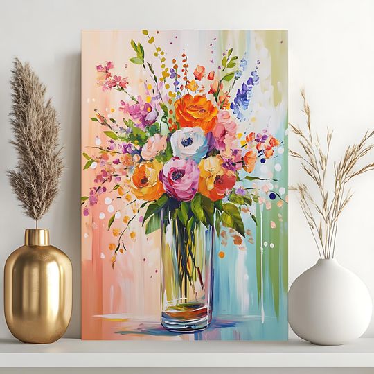 Discover Glass Vase Paint by Numbers Kit, Vibrant Flower Bouquet 24 Colors DIY Acrylic Wall Art Home Decor, Handmade Gift, Friendly to Beginner
