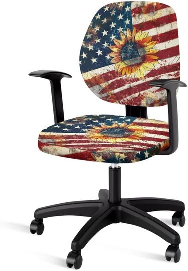 Discover Grunge American Flag Sunflower Office Chair Covers