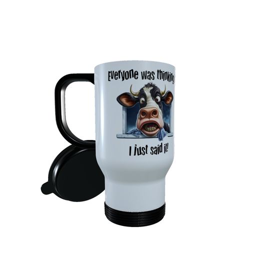 Discover Cow - Everyone Was Thinking It I ... Travel Mug, Personalised Cow Travel Mug, Thermos Tea Mug, Cow Thermos Mug, Gift For Cow Lover, Cow Gift