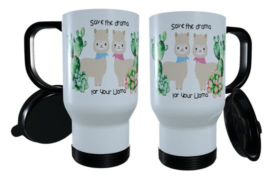 Discover Save The Drama For Your Llama Travel Mug, Reusable Llama Coffee Mug, Llama Tea Mug, Thermos Llama Mug, Customised Mug