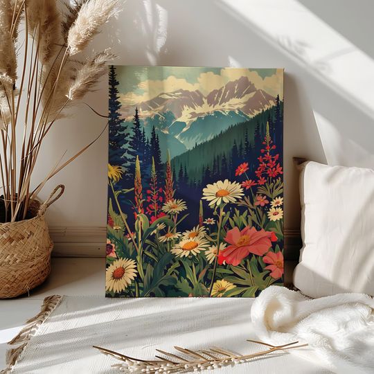 Discover Mountain Wildflower Lake Landscape Paint by Number Kit for Adults Colorful Floral Scenery Paint by Numbers Acrylic Canvas Abstract Wall Art