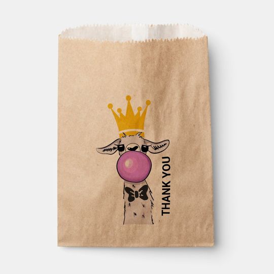 Discover Funny Llama Illustration Blowing a Pink Bubble Favor Bag