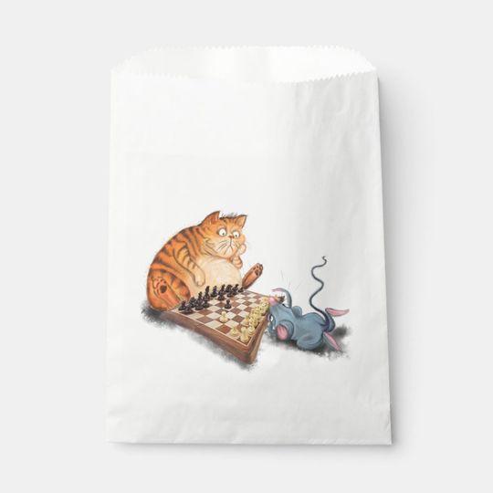 Discover Cat and Mouse Playing Chess Funny Favor Bags