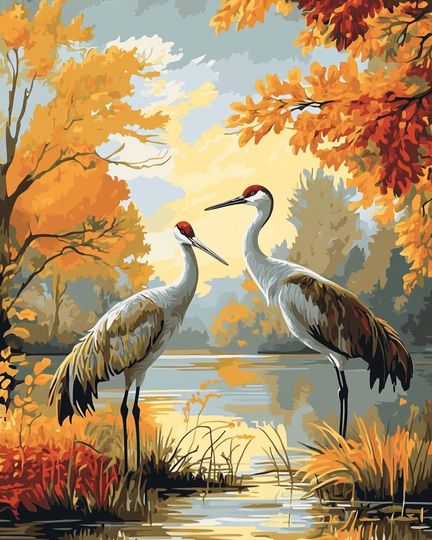 Discover Vintage Style Sandhill Crane paint by numbers kit Adult DIY Paint Kit Birds In Lake Easy Beginner Acrylic Painting,Home Decor Gift