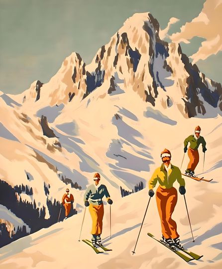 Discover Women skiers Paint By Numbers Vintage,Mountain Skiing Nature Scene Paint By Numbers,Vintage Mountain Snowy Landscape Adult DIY Painting Kit