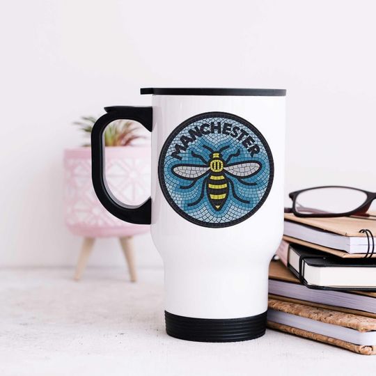 Discover Mug - Manchester Bee Travel Mug, Unique Manchester Souvenir, Eco-Friendly Coffee Cup, Gift for Bee Lovers & Travelers