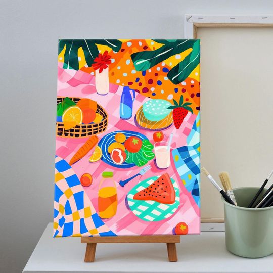 Discover Painting by Numbers Matisse Colorful Picnic, Paint by Number Kit, Color by number for Beginner, Craft Gift, Food Acrylic Painting on Canvas