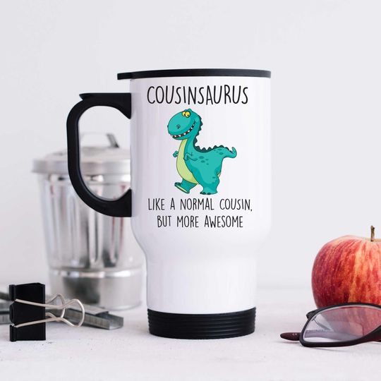 Discover Cousin Travel Mug - Cousinsaurus Like A Normal Cousin But More Awesome - Funny Gift for Cousins & Family, Stainless Steel Drinkware