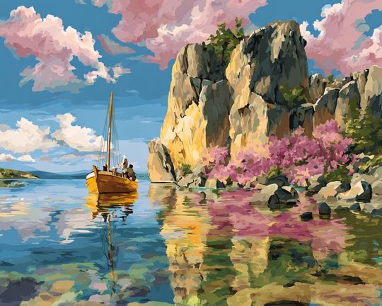 Discover Sailboat paint by numbers Vintage Style kit for adult , Rocky Seashore Boat, Easy Beginner Acrylic Painting Kit,Home Decor Gift