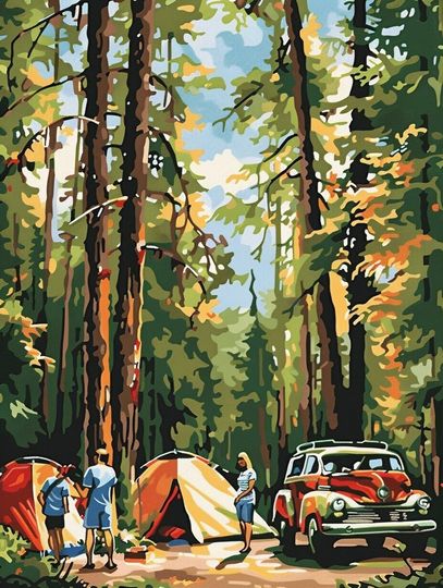 Discover Camping Paint By Numbers Vintage Camping,Forest Landscape Paint By Number Art,Nature Paint By Number Acrylic DIY Kit,Adult DIY Painting