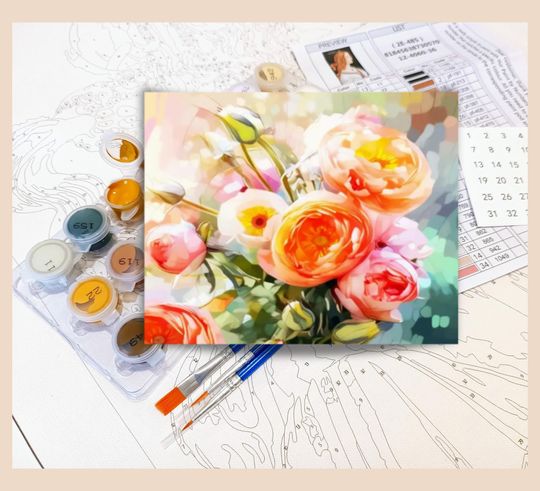 Discover Paint By Numbers Kit Adult Abstract Flower Painting Peonies and Roses Christmas Gift for Girls Gift for Women Mindfulness Activity 204