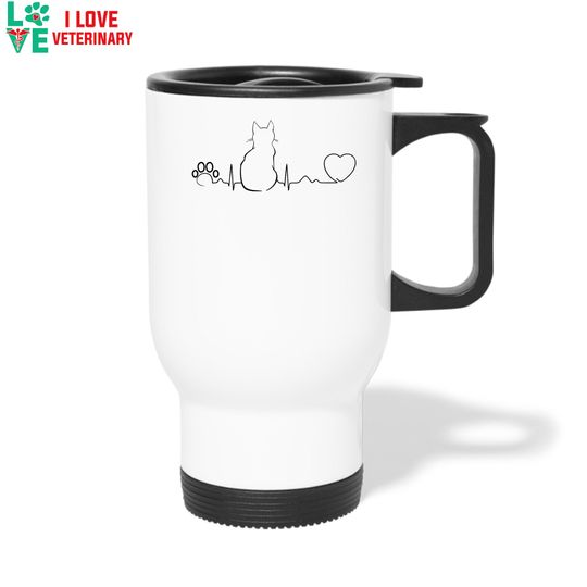 Discover Cat Pulse 14oz Travel Mug, Stainless Steel Coffee Mug, Cat Lover Gift, Coffee lover gift, Personalized mug, Cat Person Gift, Pet Lover Gift