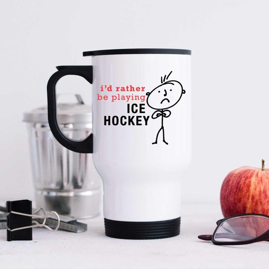 Discover Mug - I'd Rather Be Playing Ice Hockey Metal Travel Mug for Men | Perfect Gift for Hockey Dads & Fathers