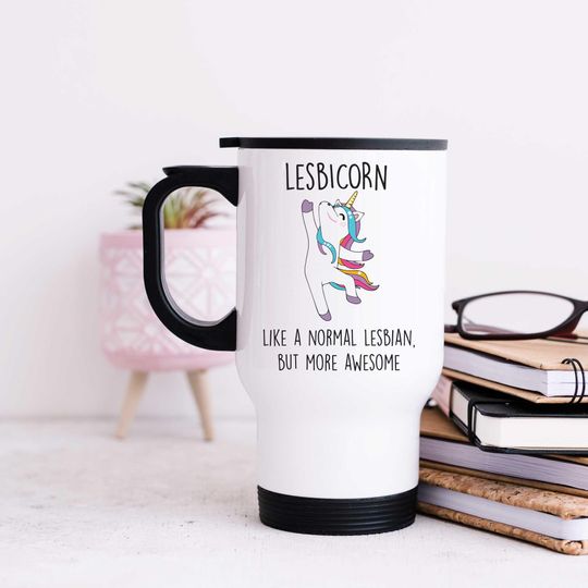 Discover Travel Mug- Lesbicorn Like A Normal Lesbian Travel Mug, Funny LGBTQ+ Gift, Unique Coffee Cup, Pride Merchandise, Novelty Tumbler
