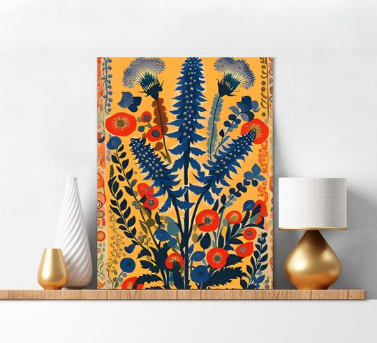 Discover Paint By Numbers For Adults Wildflowers in Yellow, Red and Blue Folksy Art Acrylic Painting Kit Nature Folk Art Flowers Xmas Gift 223