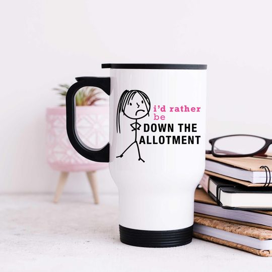 Discover Travel Mug - Allotment Metal Travel Mug for Ladies, Perfect I'd Rather Be Down The Allotment Gift for Mother's Day