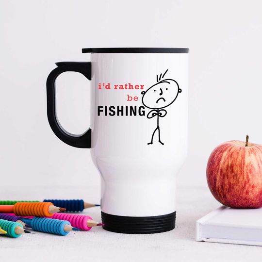 Discover Mug - Fishing Metal Travel Mug, I'd Rather Be Fishing Gift for Dad, Perfect Father's Day Present
