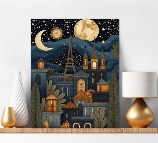 Discover Paint By Numbers Kit For Adults Moon and Starry Night in Paris Painting Kit City Wall Art Gift Acrylic Paint Gift for Mom Birthday Gift 305