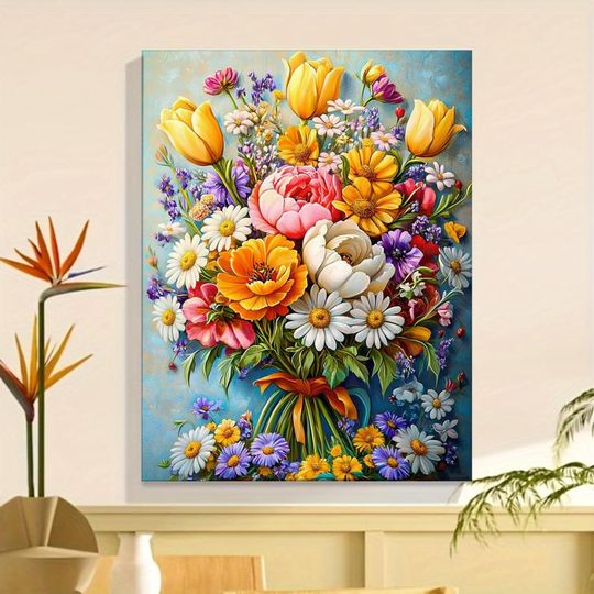 Discover Paint by Numbers Kit On Canvas, Peony & Daisy Digital Painting Kit, Acrylic Painting Set For Adults,Home Wall Art Decor,Handmade Gift