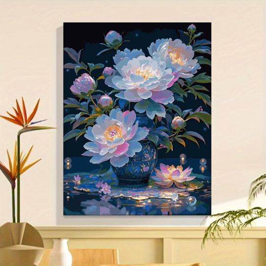 Discover Enchanted Blue Peony Paint by Numbers Kit,Vibrant Floral DIY Home Decor,Acrylic Painting Set,Floral Home Wall Art Decor,Handmade Gift