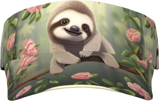 Discover Sport Sun Visor Hats Adjustable Empty Top Baseball Cap Cute Baby Sloth Sun Caps for Men Women Black