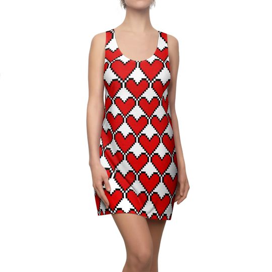 Discover Red Pixel Heart Racerback Dress, Valentine's Day Gift, Retro Style Dress