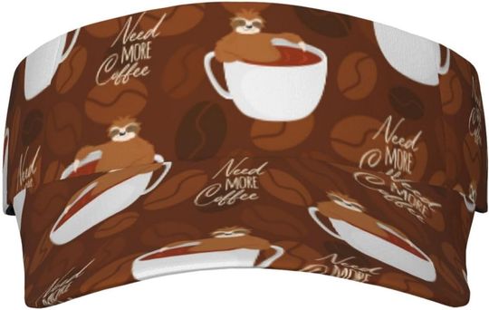 Discover Sloths Need More Coffee Visor Hats for Women Tennis Golf Sun Hat for Adult Unisex Adjustable Summer Outdoor Sports Running Cap