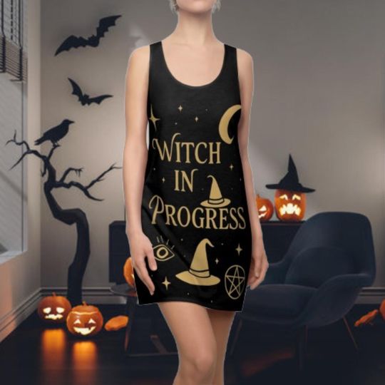 Discover Witchy Racerback Dress, Perfect for Halloween, Festivals, Summer Outings