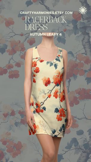 Discover Vintage Autumn Leafy Racerback Dress, Flower AOP Dress,