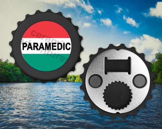Discover PARAMEDIC EMT EMERGENCY Bottle Cap Shaped Magnetic Bottle Opener Pop off or Twist Off