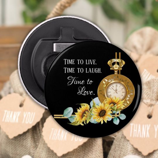 Discover Sunflower Wedding Favor (Black) Magnet Bottle Opener