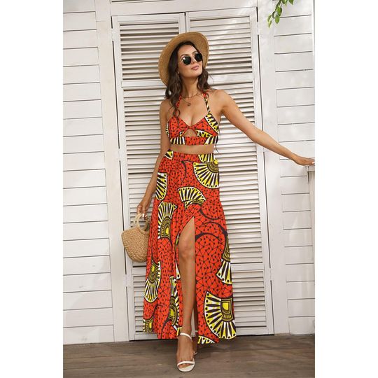 Discover Ethnic Women's Tie Back Wrap Dress, Trendy Summer Two-Piece Outfit
