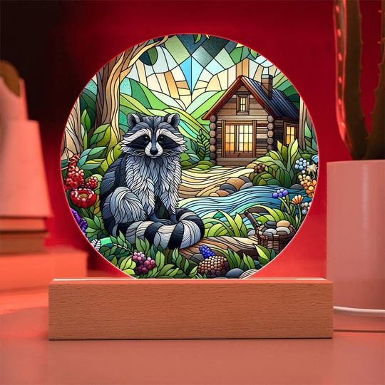 Discover Raccoon Stained Glass Acrylic Plaque, Raccoon lover gifts, Raccoon Acrylic Nightlight