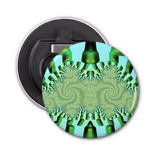 Discover STRANGE! Shades Green and Aqua 3D Fractal ~ Bottle Opener
