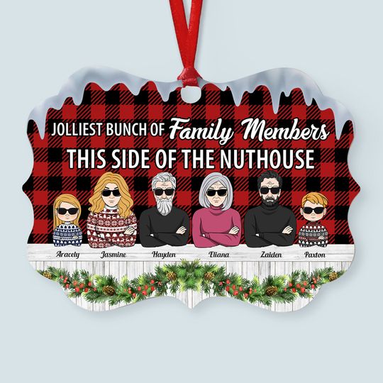 Discover Jolliest Bunch Of Families - Personalized Aluminum Ornament - Christmas Gift For Family Member, Dad, Mom, Sisters, Brothers