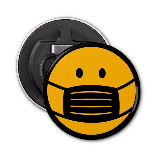 Discover Yellow face mask smily icon emoji symbol magnetic bottle opener