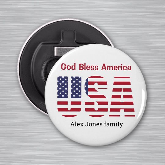 Discover Patriotic USA God Bless America 2.25-in Magnetic Bottle Opener