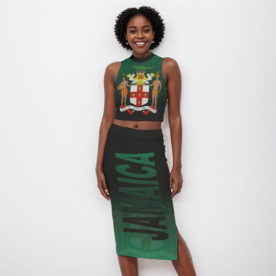 Discover Jamaica Coat of Arms Flag Women's Tank Top & Split High Skirt Set