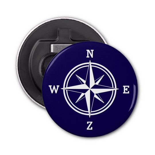 Discover Nautical compass star custom bottle opener magnet