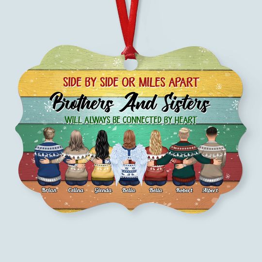 Discover Side By Side Or Miles Apart - Personalized Aluminum Ornament - Family Hugging